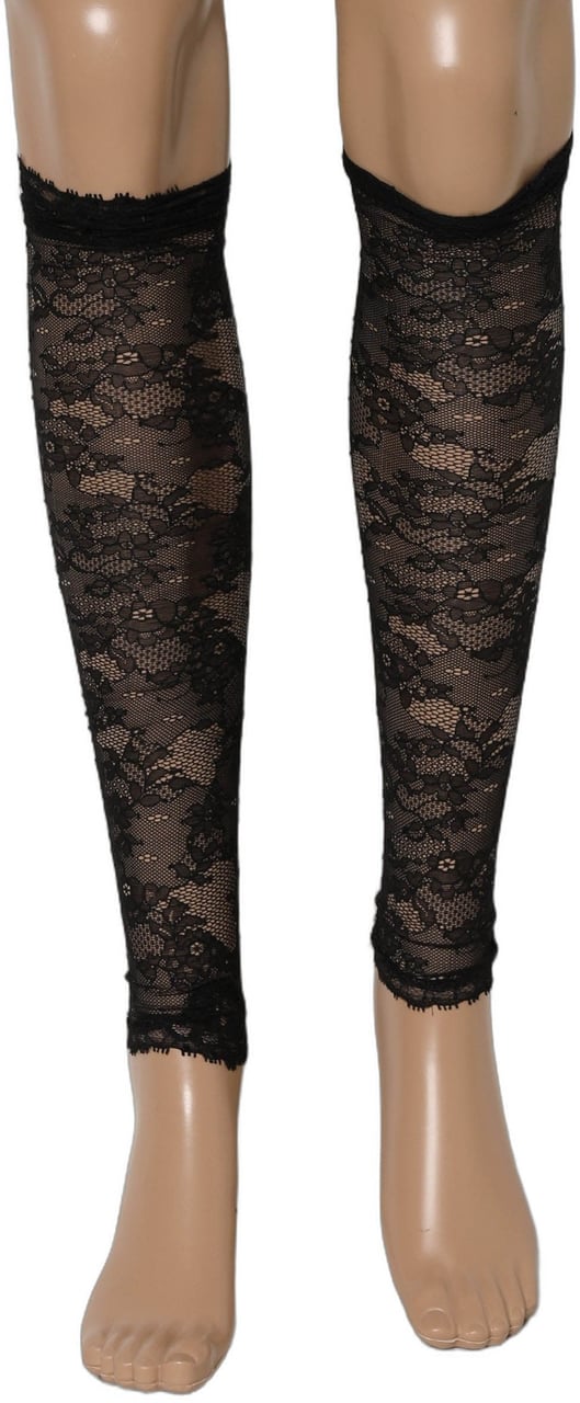 Dolce & Gabbana Black Floral Lace Nylon Stretch Knee Socks Zwart