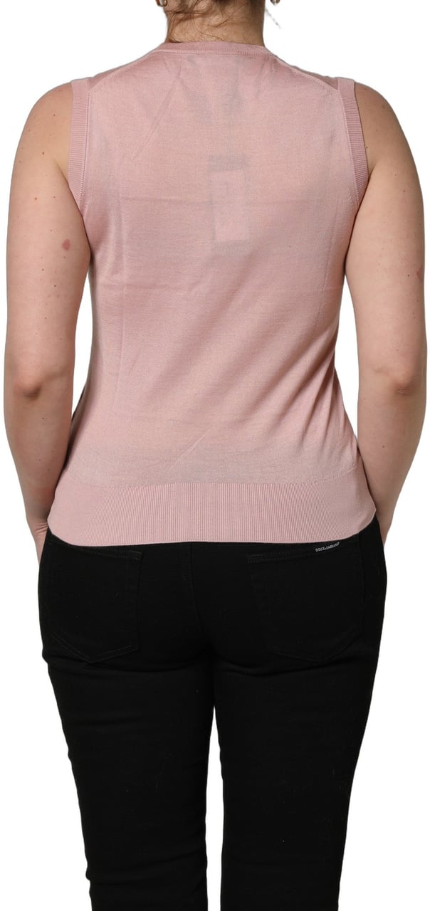 Dolce & Gabbana Pink Sleeveless Cashmere Knitted Tank Top Beige