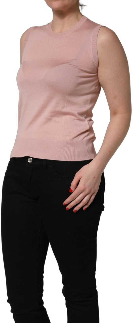 Dolce & Gabbana Pink Sleeveless Cashmere Knitted Tank Top Beige