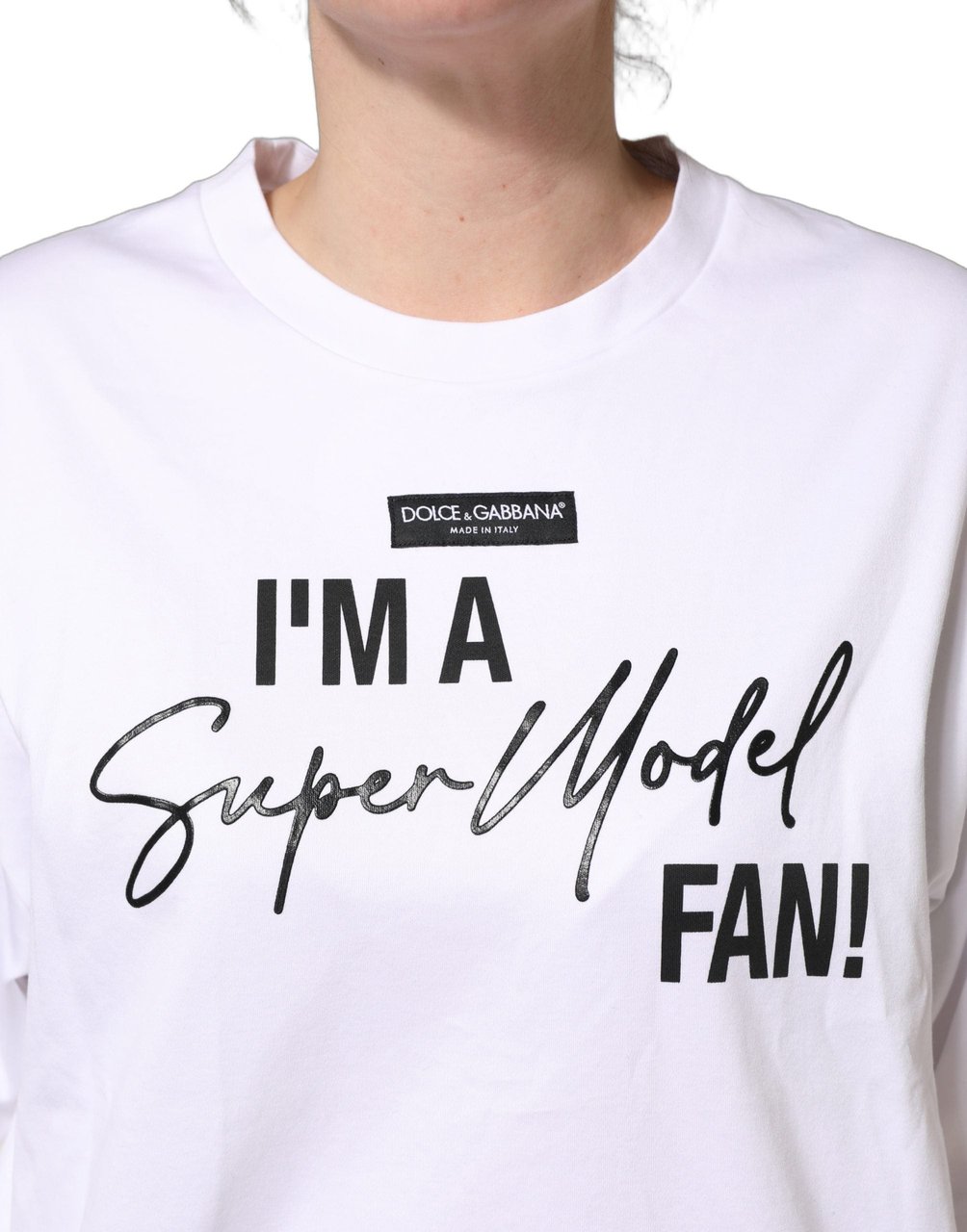 Dolce & Gabbana White I'm A Super Model Fan Print Jersey T-shirt Zwart