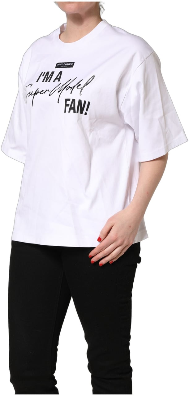 Dolce & Gabbana White I'm A Super Model Fan Print Jersey T-shirt Zwart