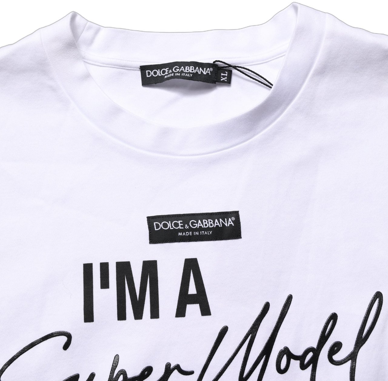 Dolce & Gabbana White I'm A Super Model Fan Print Jersey T-shirt Zwart