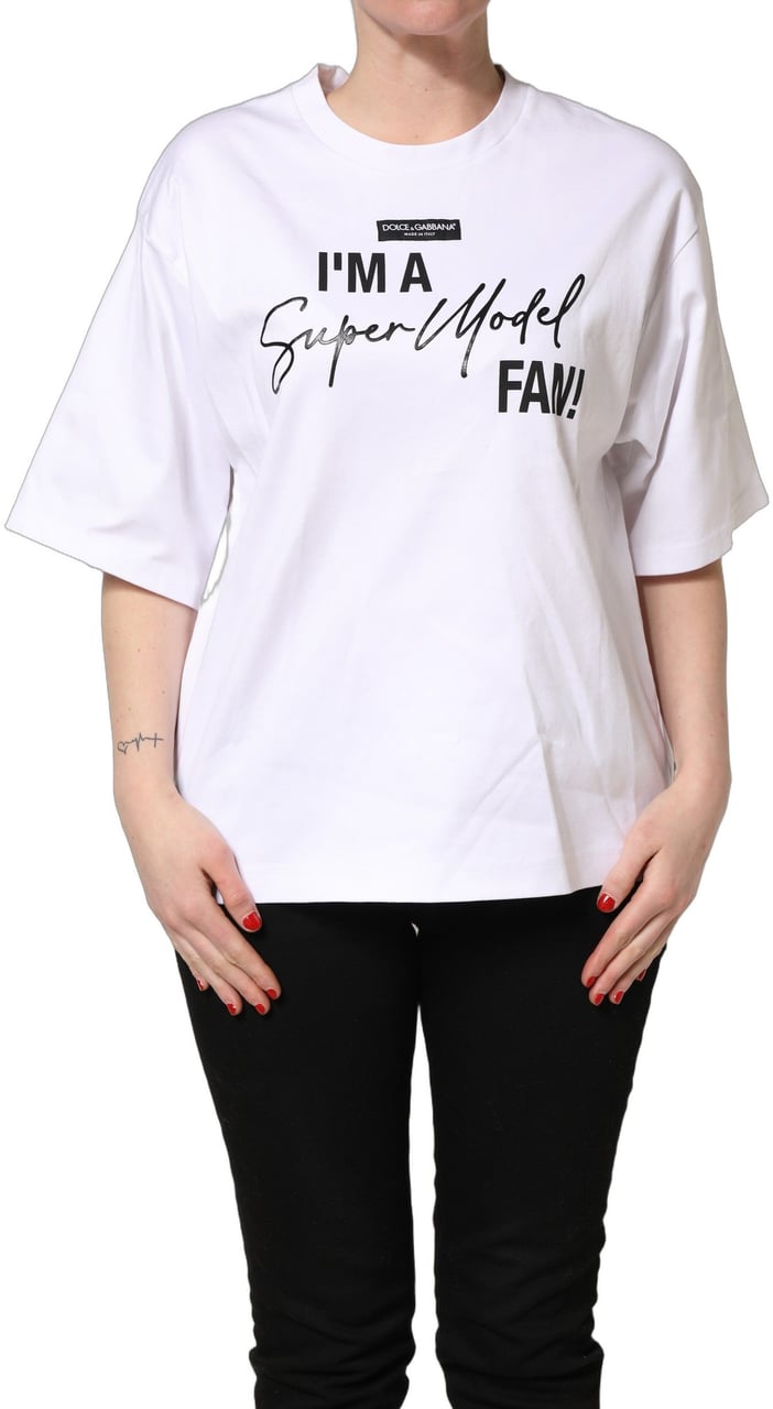 Dolce & Gabbana White I'm A Super Model Fan Print Jersey T-shirt Zwart