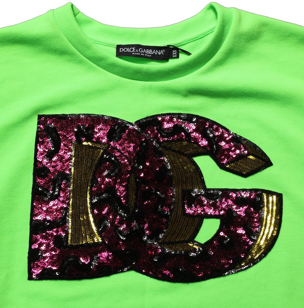 Dolce & Gabbana Neon Green DG Sequined Sleeveless Jersey Top Groen