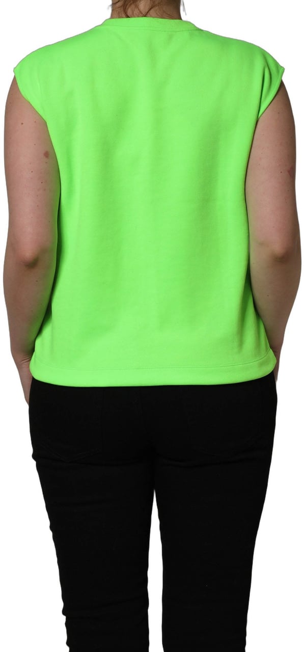 Dolce & Gabbana Neon Green DG Sequined Sleeveless Jersey Top Groen