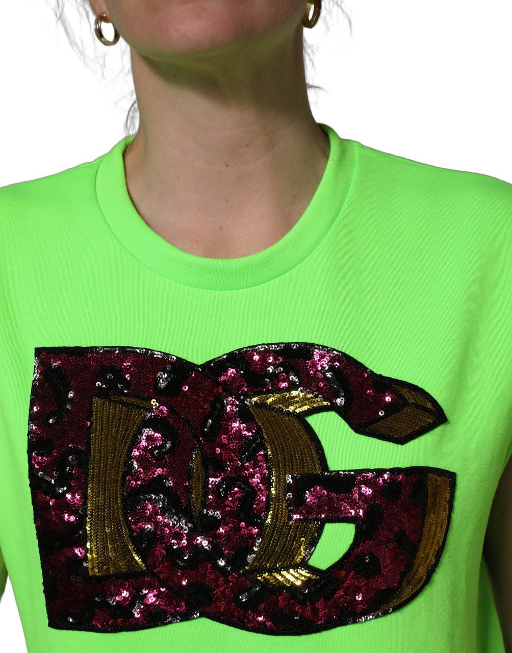 Dolce & Gabbana Neon Green DG Sequined Sleeveless Jersey Top Groen
