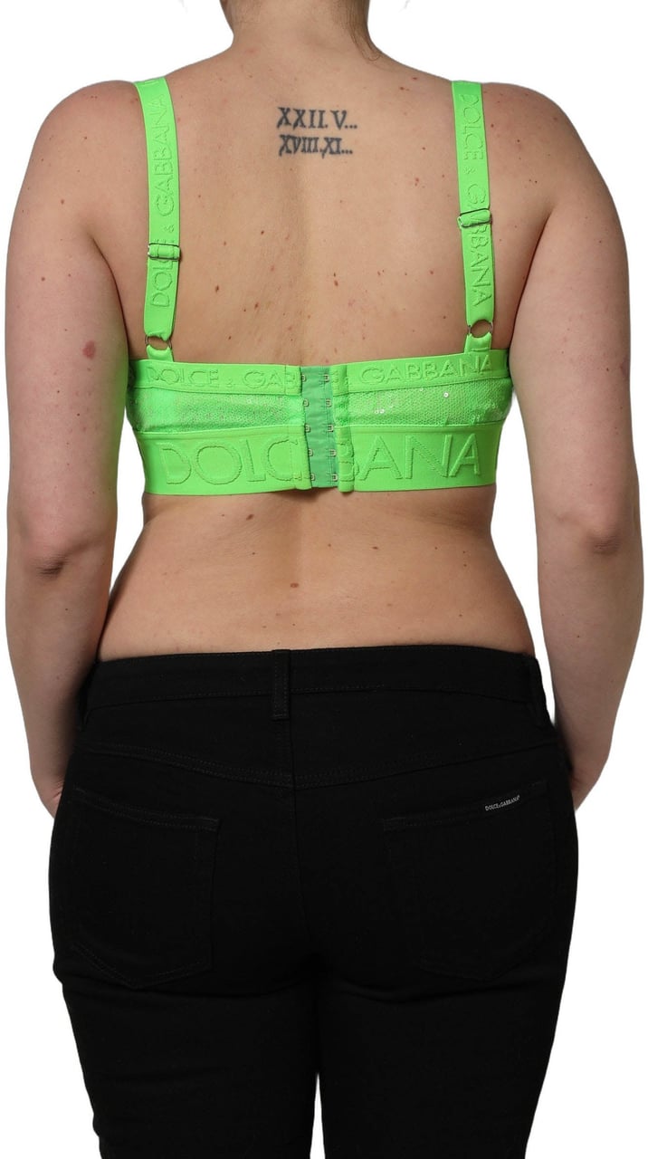 Dolce & Gabbana Neon Green Soft Cup Logo-Trim Bra Cropped Top Groen