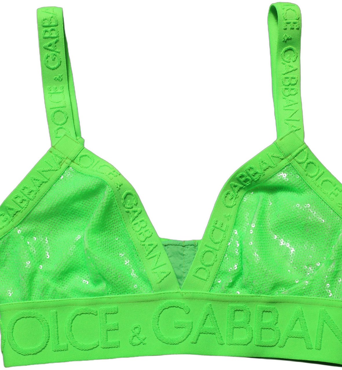 Dolce & Gabbana Neon Green Soft Cup Logo-Trim Bra Cropped Top Groen