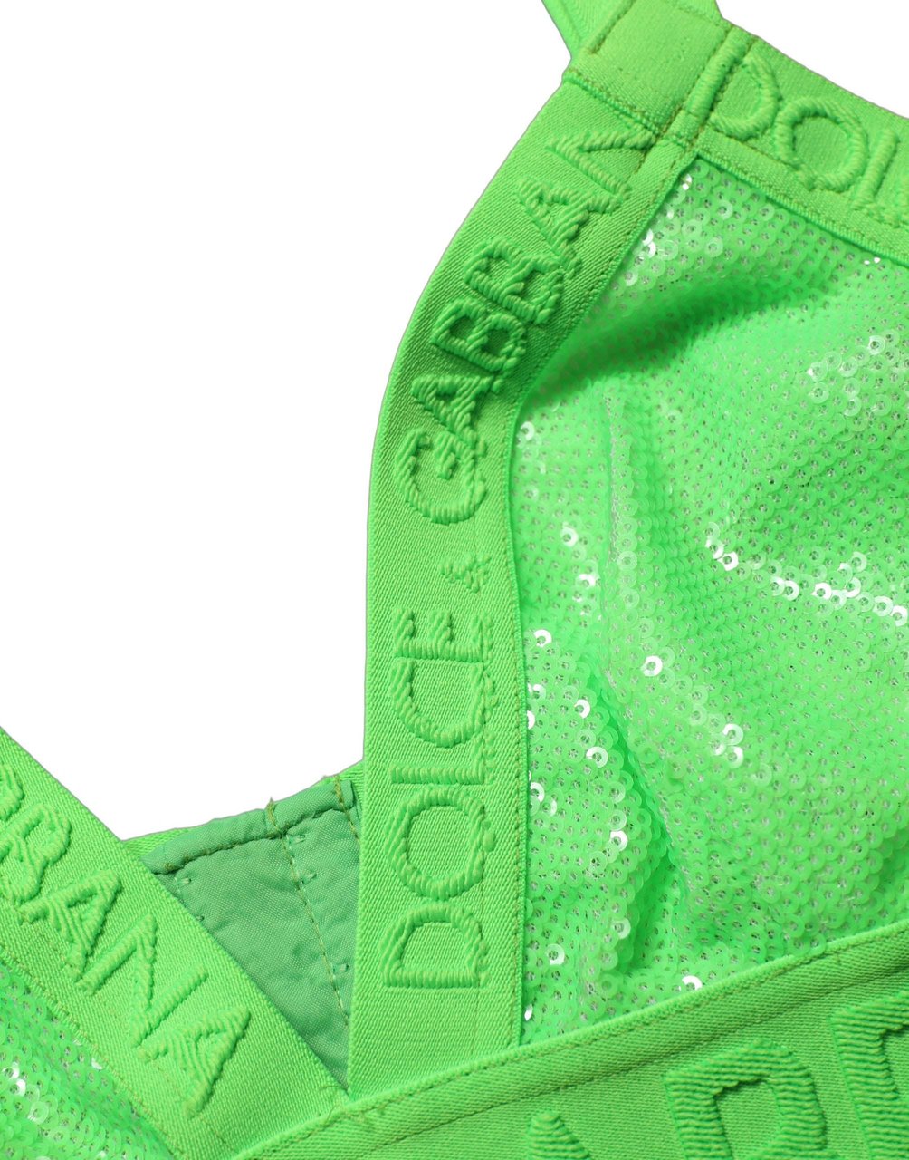 Dolce & Gabbana Neon Green Soft Cup Logo-Trim Bra Cropped Top Groen