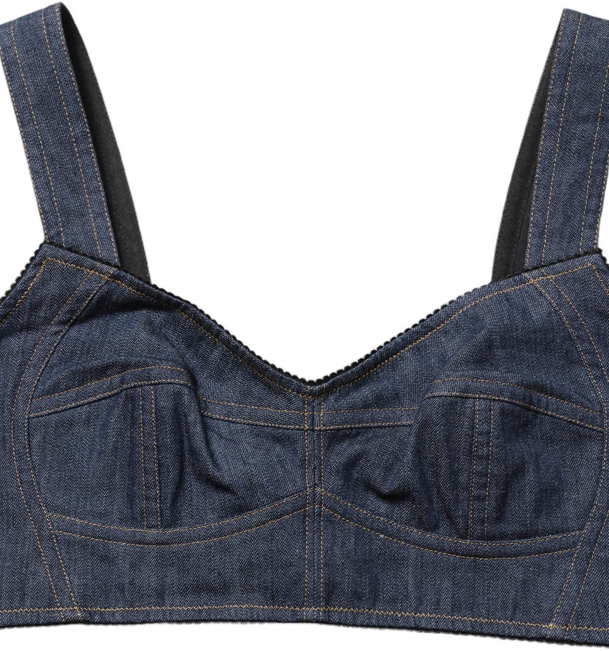 Dolce & Gabbana Black Denim Corset Bralette Cotton Cropped Top Zwart