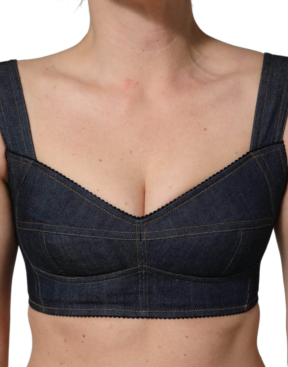 Dolce & Gabbana Black Denim Corset Bralette Cotton Cropped Top Zwart