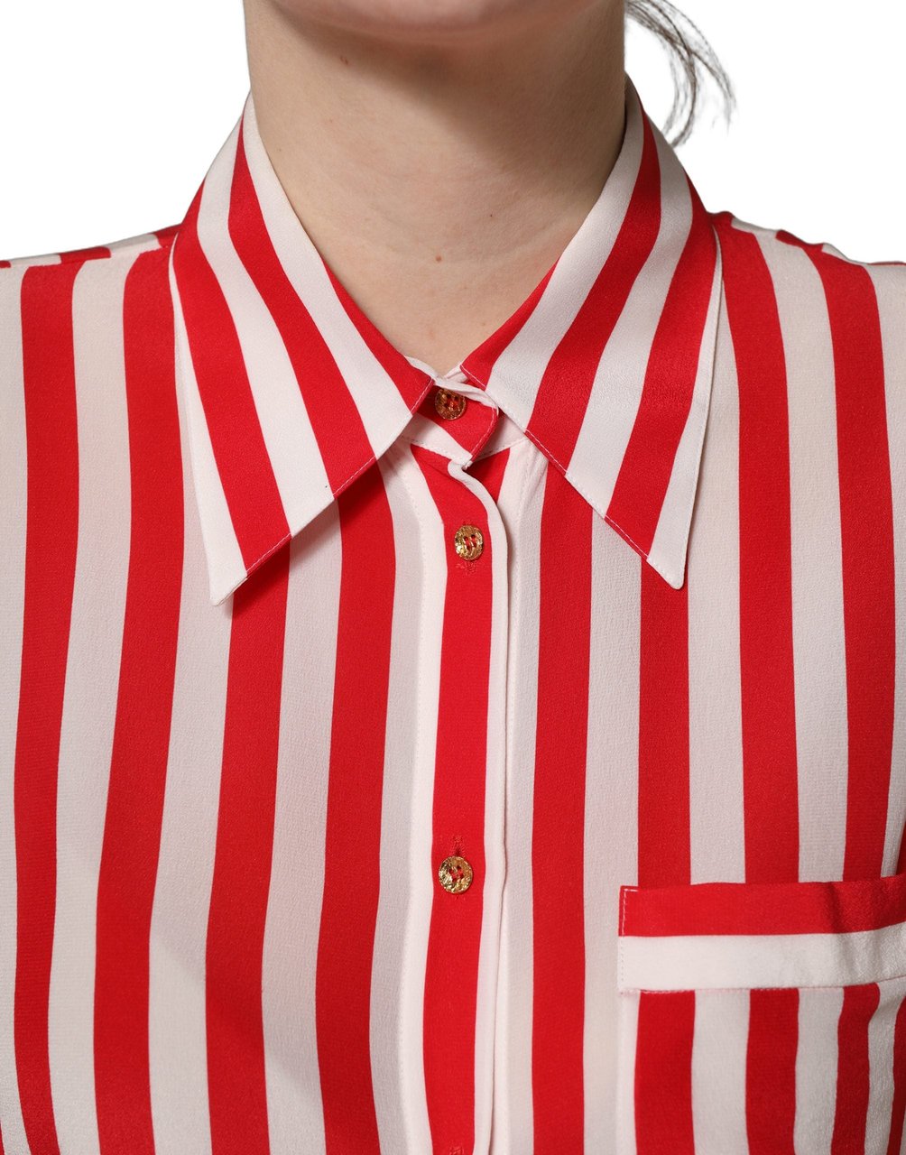 Dolce & Gabbana Red White Striped Long Sleeve Silk Blouse Top Rood