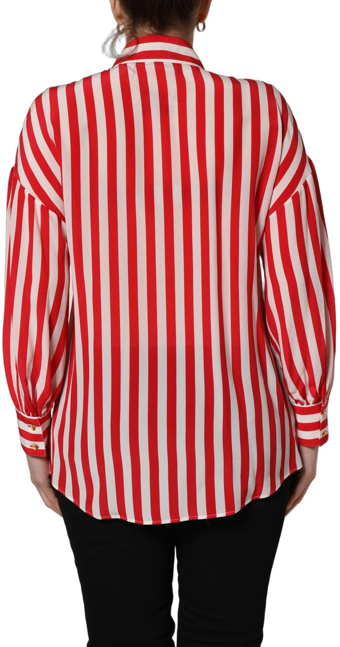 Dolce & Gabbana Red White Striped Long Sleeve Silk Blouse Top Rood