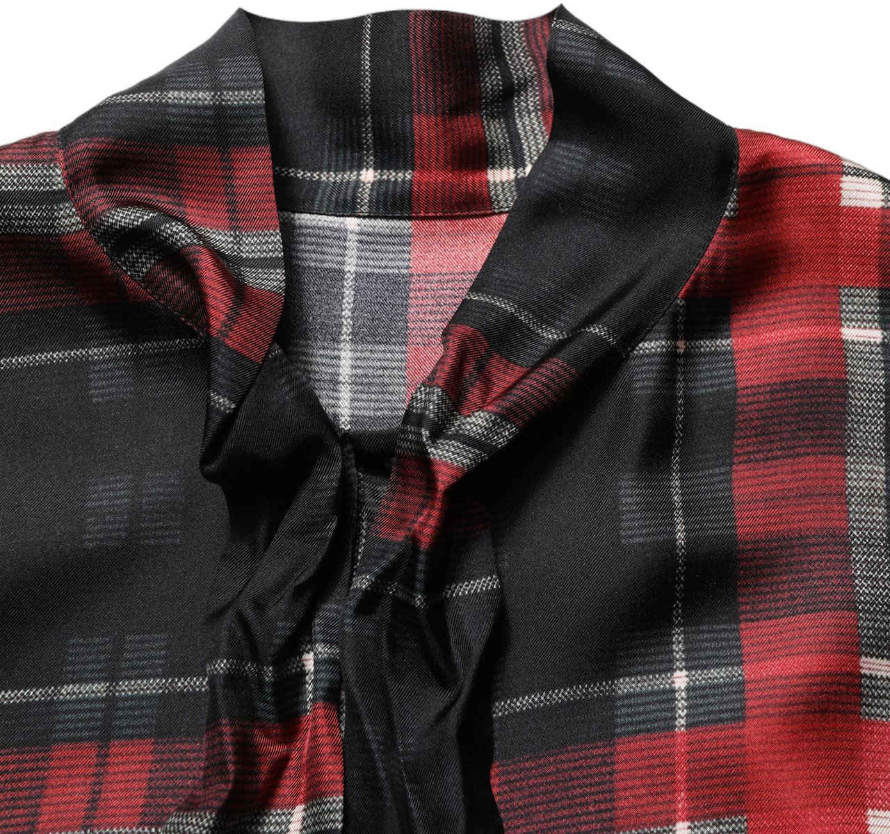 Dolce & Gabbana Red Black Plaid Silk Tie-Neck Blouse Top Zwart