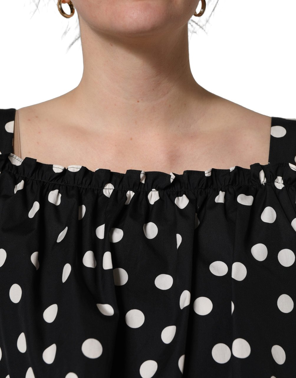 Dolce & Gabbana Black White Polka Dot Off Shoulder Top Zwart