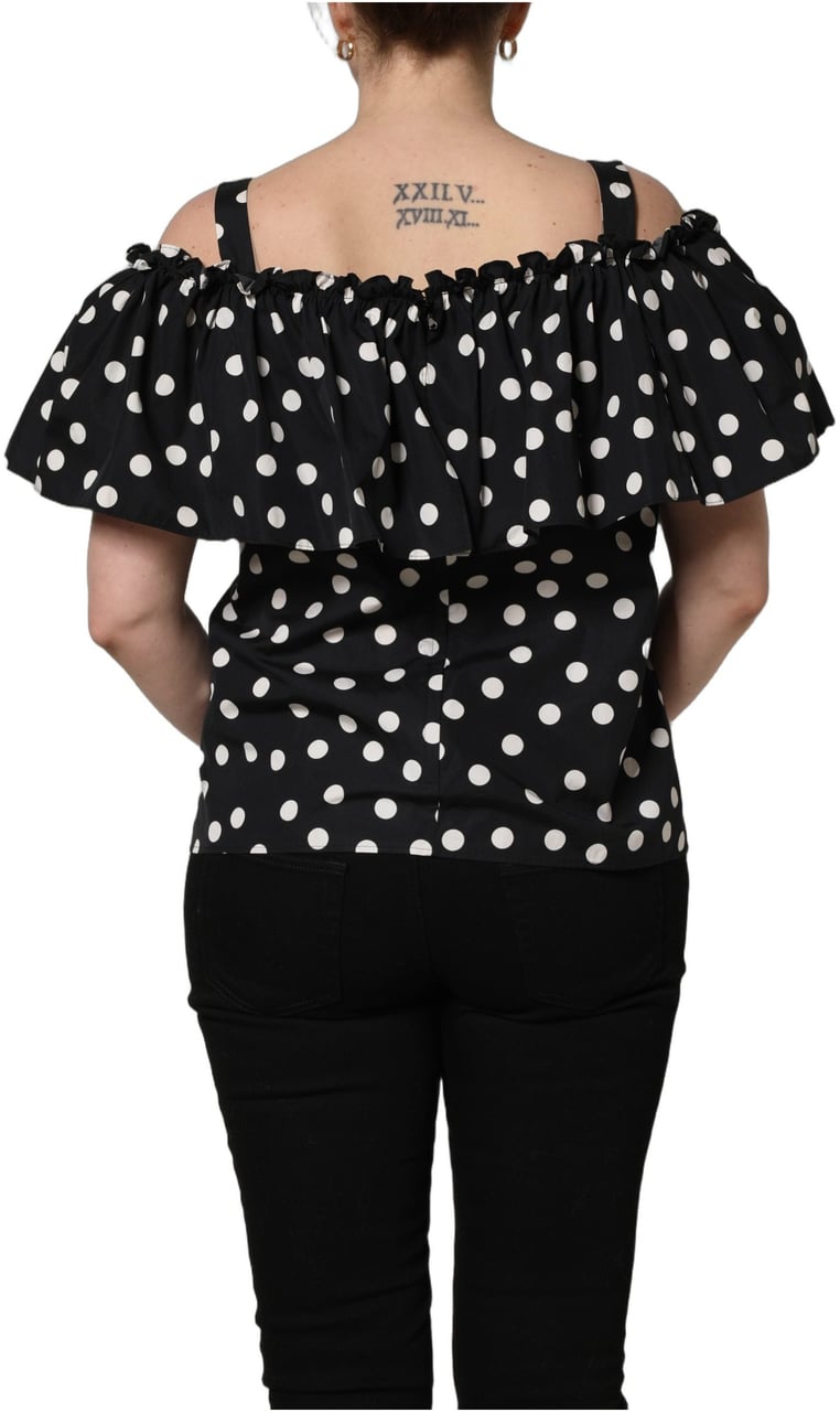 Dolce & Gabbana Black White Polka Dot Off Shoulder Top Zwart