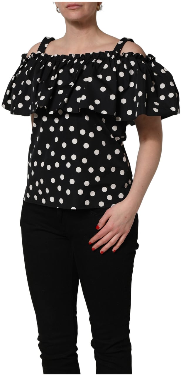 Dolce & Gabbana Black White Polka Dot Off Shoulder Top Zwart