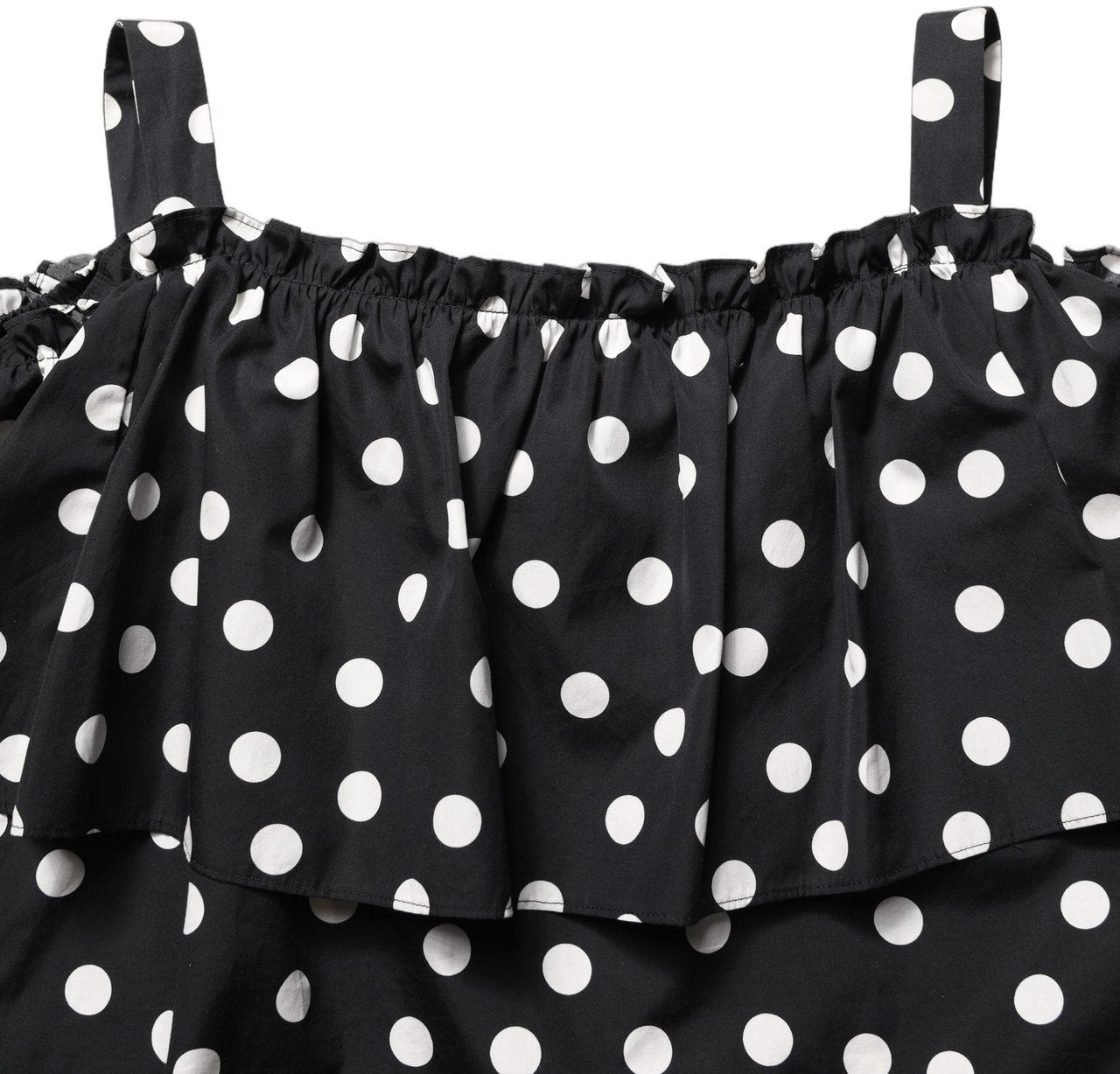 Dolce & Gabbana Black White Polka Dot Off Shoulder Top Zwart