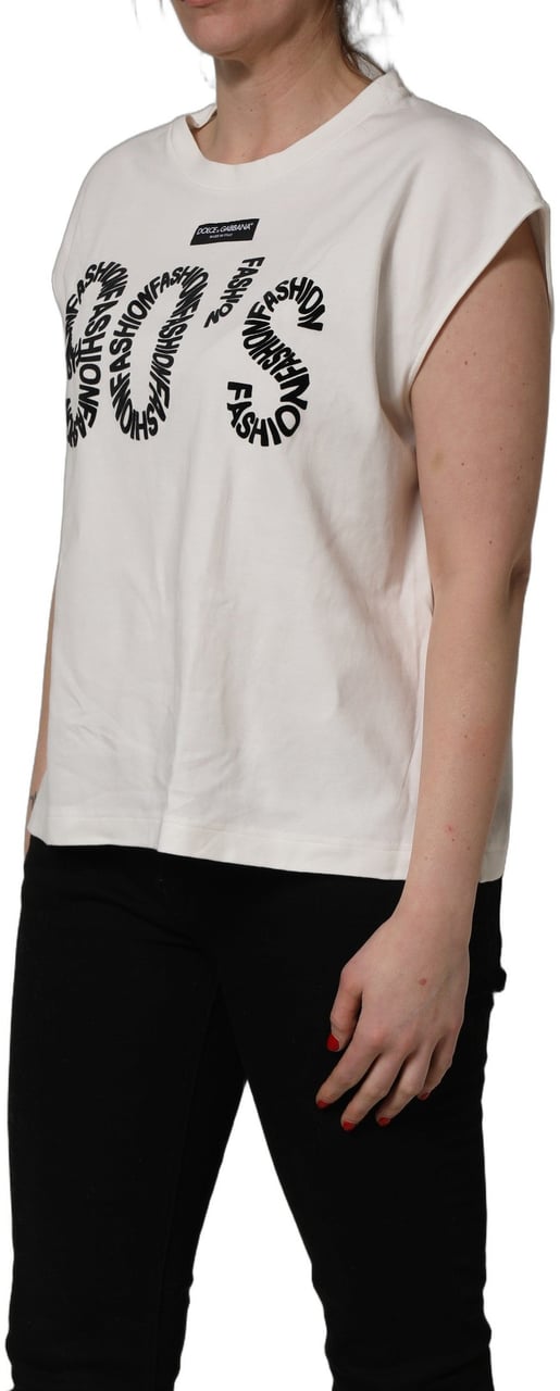 Dolce & Gabbana White Cotton Graphic Sleeveless Tank Top Wit