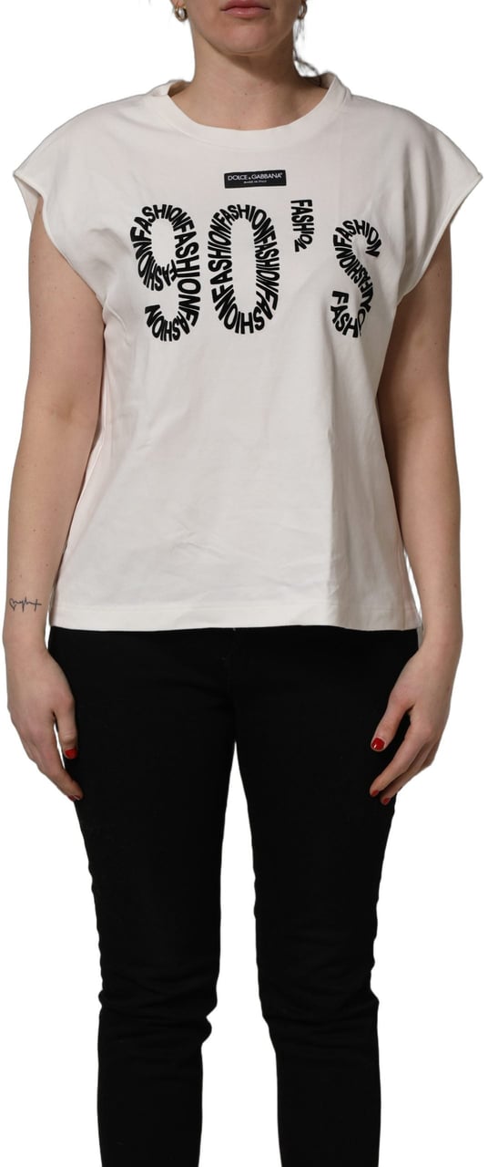 Dolce & Gabbana White Cotton Graphic Sleeveless Tank Top Wit