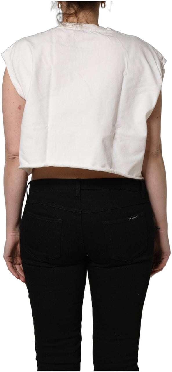 Dolce & Gabbana White Cotton DG Logo Print Cropped Jersey Top Wit