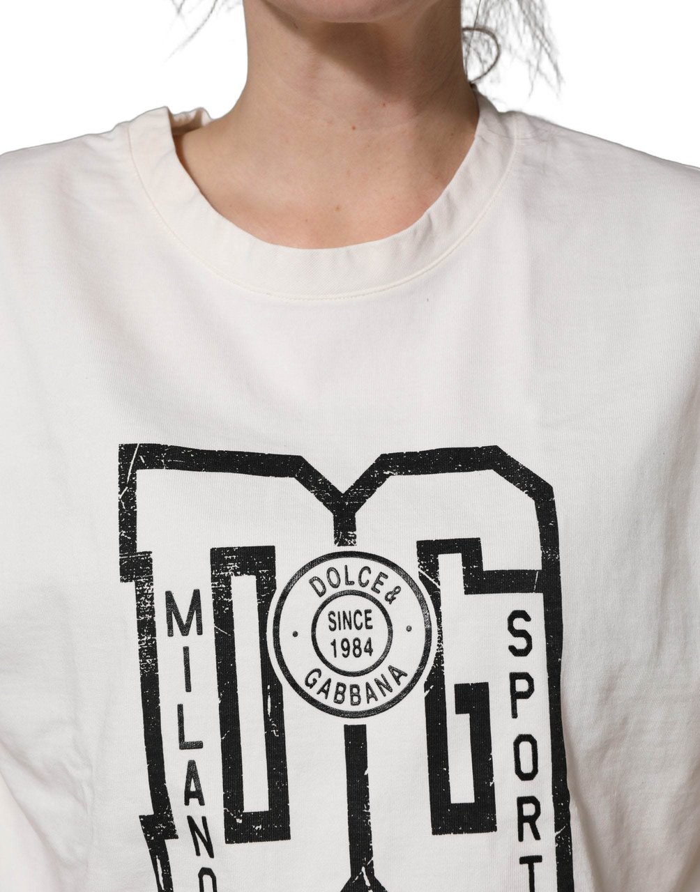 Dolce & Gabbana White Cotton DG Logo Print Cropped Jersey Top Wit