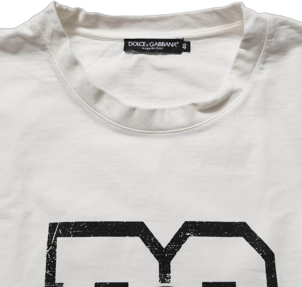 Dolce & Gabbana White Cotton DG Logo Print Cropped Jersey Top Wit