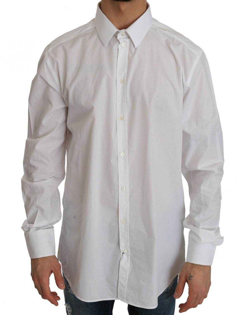 Dolce & Gabbana White 100% Cotton GOLD Slim Dress Shirt Wit