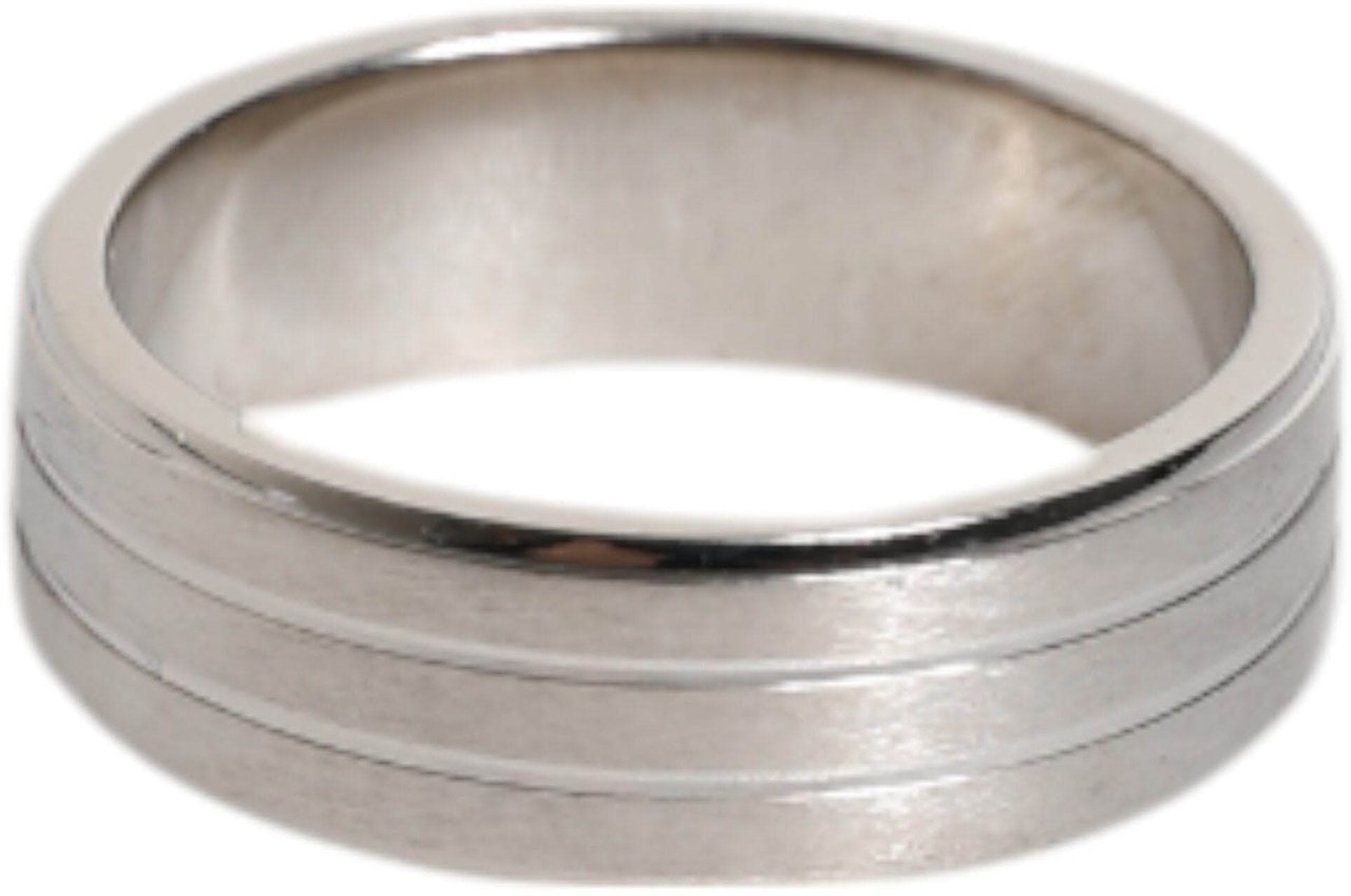 Dolce & Gabbana Silver Tone Brass Clear Crystal DG Logo Ring Zilver