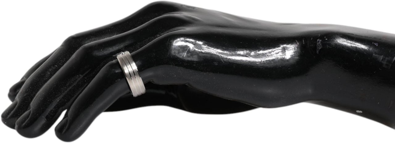 Dolce & Gabbana Silver Tone Brass Clear Crystal DG Logo Ring Zilver