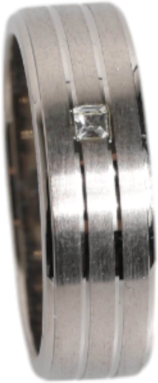 Dolce & Gabbana Silver Tone Brass Clear Crystal DG Logo Ring Zilver