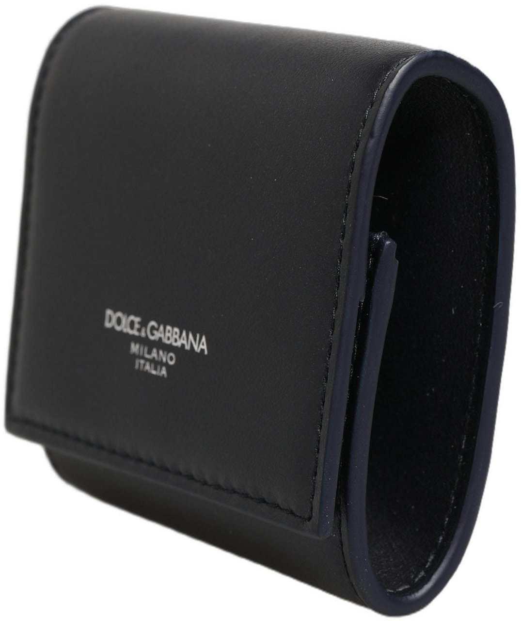 Dolce & Gabbana Black Calfskin Leather Logo Print Bifold CoinPurse Wallet Zwart
