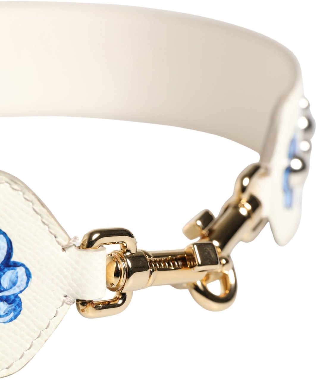 Dolce & Gabbana White Blue Floral Leather Stud Accessory Shoulder Strap Wit