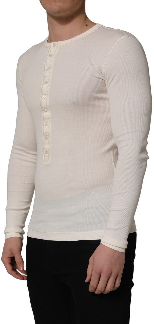 Dolce & Gabbana White Long Sleeves Henley Pullover Sweater Zwart