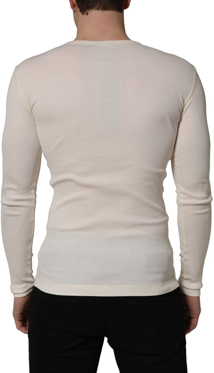 Dolce & Gabbana White Long Sleeves Henley Pullover Sweater Zwart
