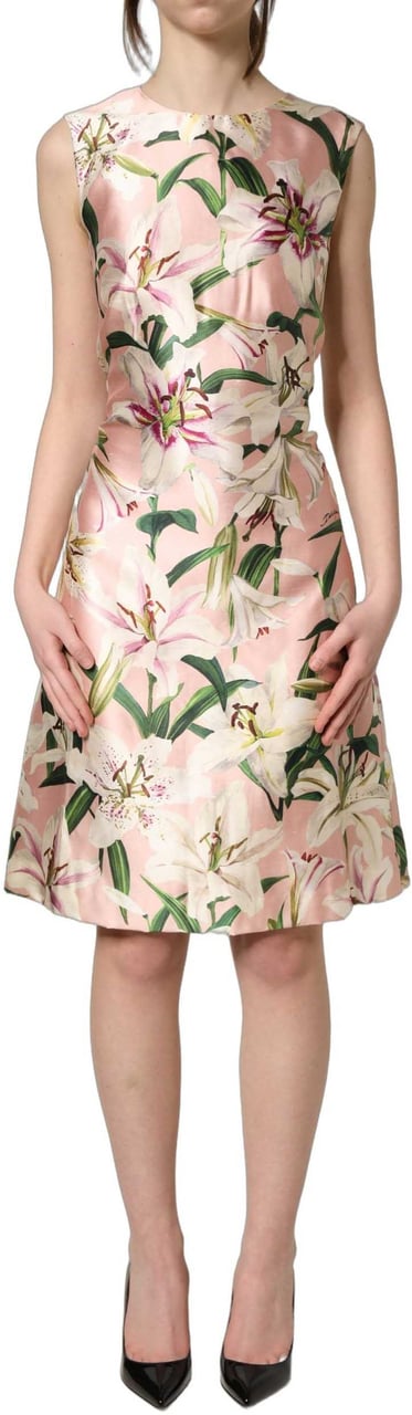 Dolce & Gabbana Light Pink LilyPrint Sleeveless Sheath Dress Roze