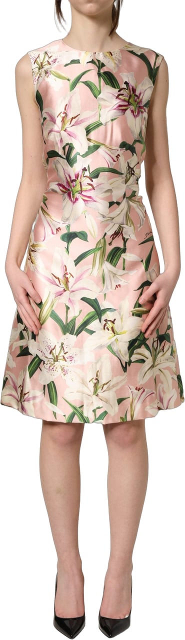 Dolce & Gabbana Light Pink LilyPrint Sleeveless Sheath Dress Roze