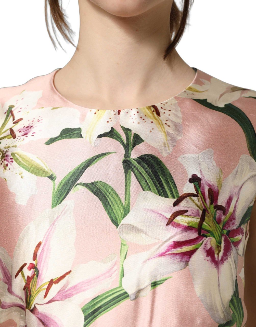 Dolce & Gabbana Light Pink LilyPrint Sleeveless Sheath Dress Roze