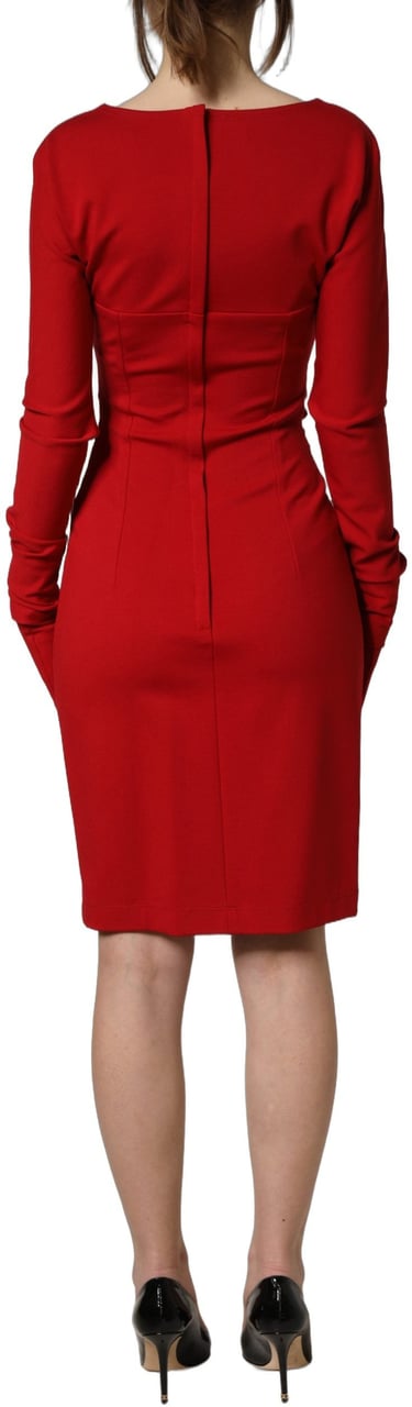 Dolce & Gabbana Red Cut Out Bodycon Long Sleeves Sheath Glove Dress Rood