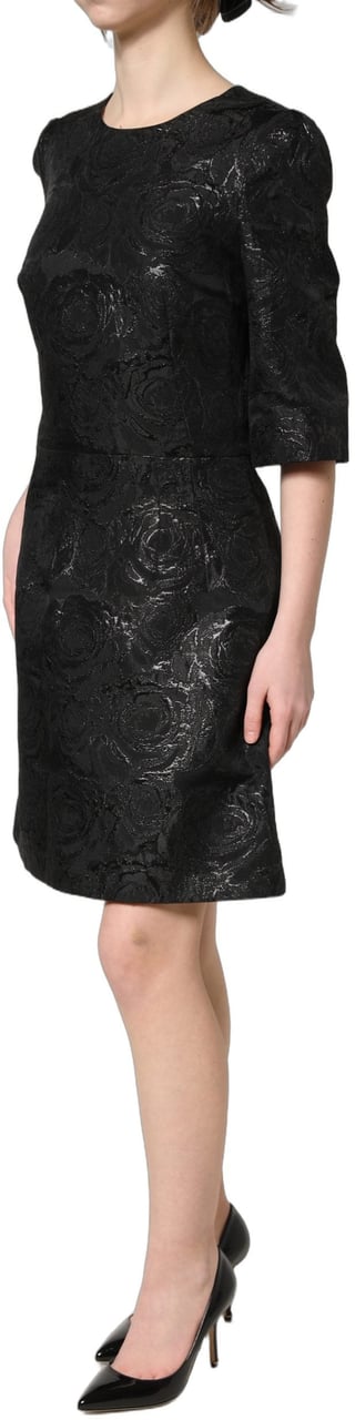 Dolce & Gabbana Black Floral Jacquard Flared A-line Dress Zwart
