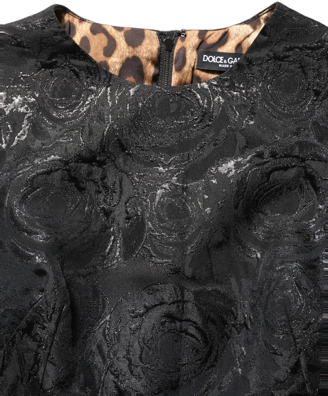 Dolce & Gabbana Black Floral Jacquard Flared A-line Dress Zwart