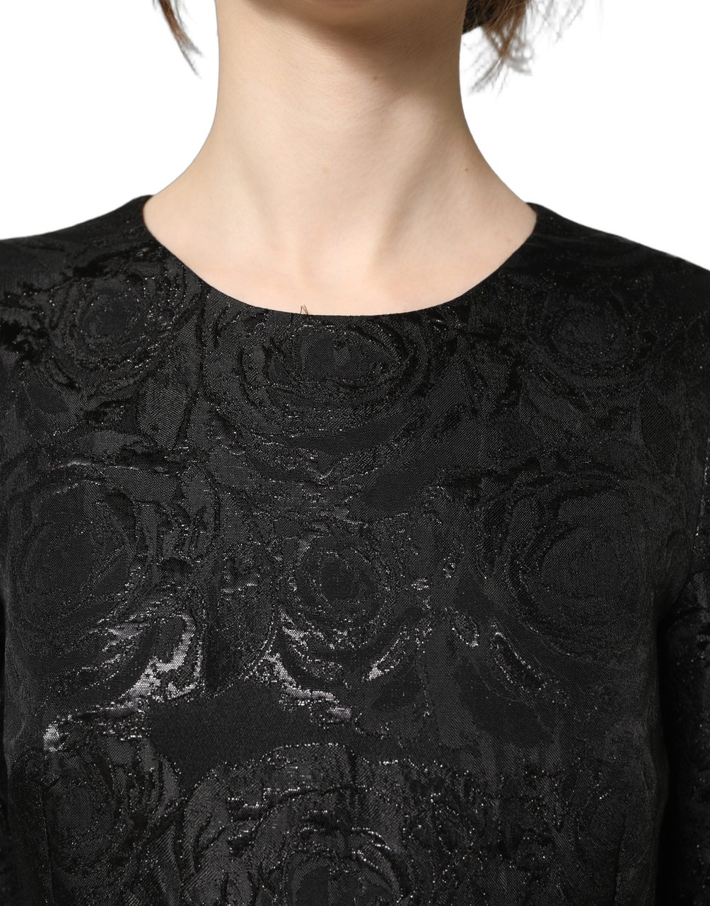 Dolce & Gabbana Black Floral Jacquard Flared A-line Dress Zwart