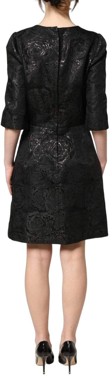 Dolce & Gabbana Black Floral Jacquard Flared A-line Dress Zwart