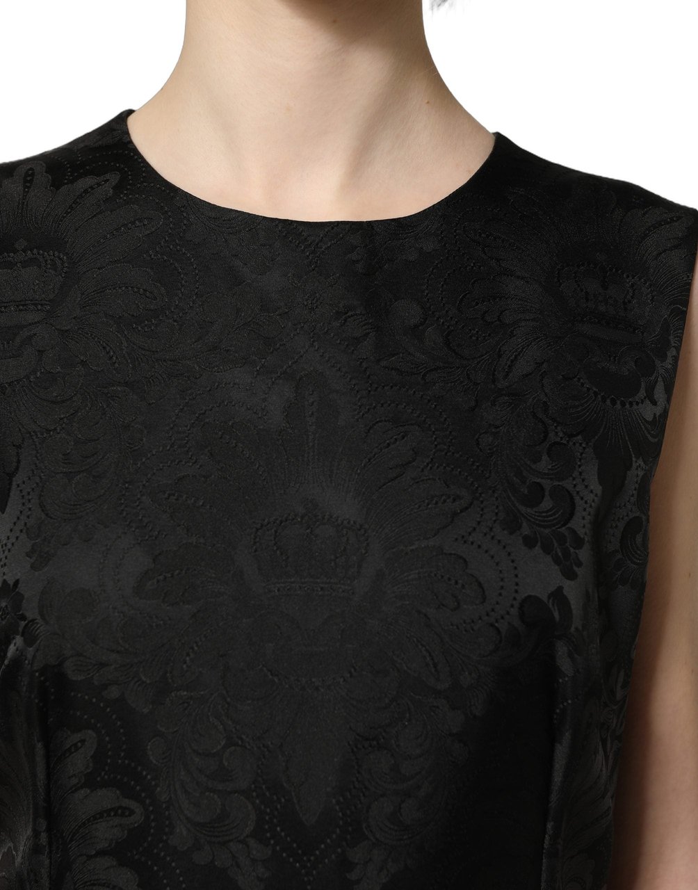 Dolce & Gabbana Black Floral Jacquard Sleeveless A-line Dress Zwart