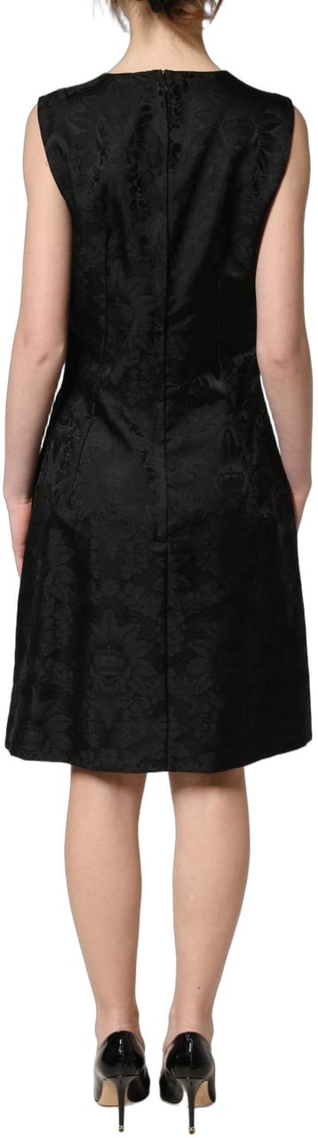 Dolce & Gabbana Black Floral Jacquard Sleeveless A-line Dress Zwart