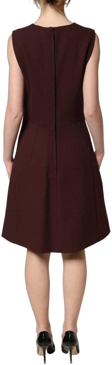 Dolce & Gabbana Maroon Lace Sleeveless Knee Length Dress Maroon