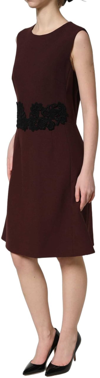 Dolce & Gabbana Maroon Lace Sleeveless Knee Length Dress Maroon