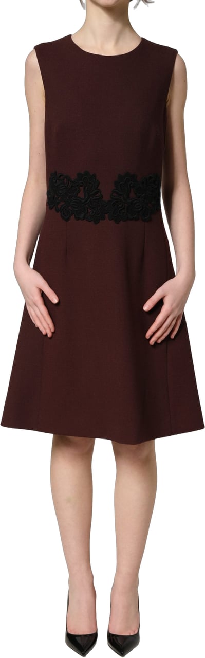 Dolce & Gabbana Maroon Lace Sleeveless Knee Length Dress Maroon