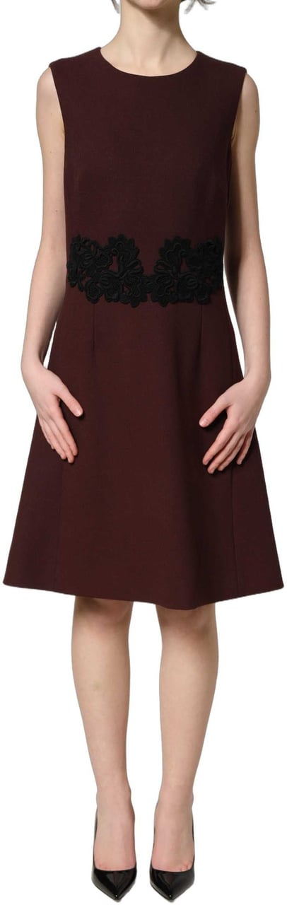 Dolce & Gabbana Maroon Lace Sleeveless Knee Length Dress Maroon