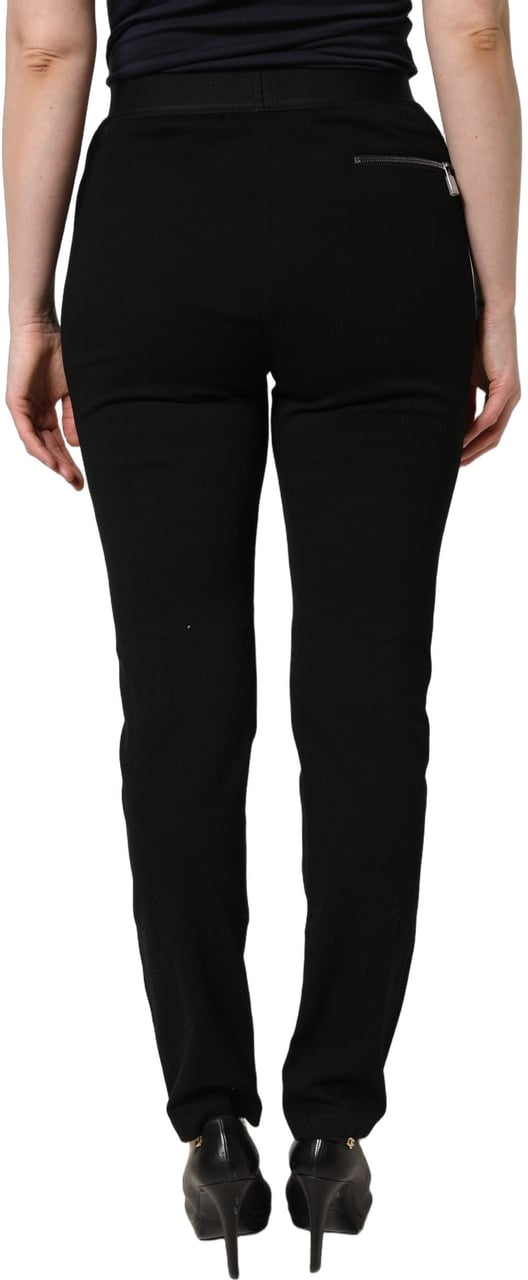 Dolce & Gabbana Black Viscose Mid Waist Skinny Trouser Pants Zwart